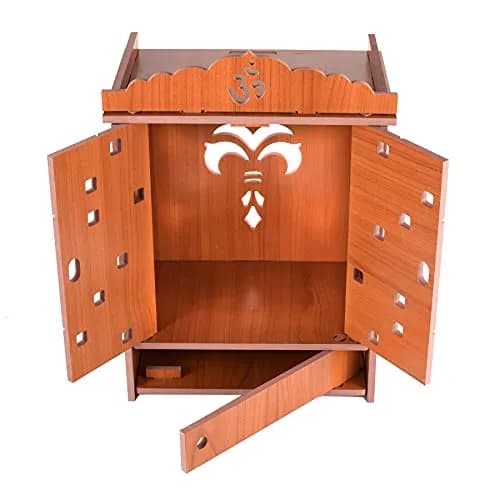 CrazyInk Handmade Wooden Home Temple with Doors & Storage Box | Red, 43cm x 28cm x 19cm thumbnail 2
