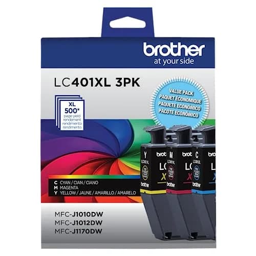 Brother Genuine LC401XL High Yield 3-Pack Color Ink Cartridges | 500 Pages Per Cartridge thumbnail 1