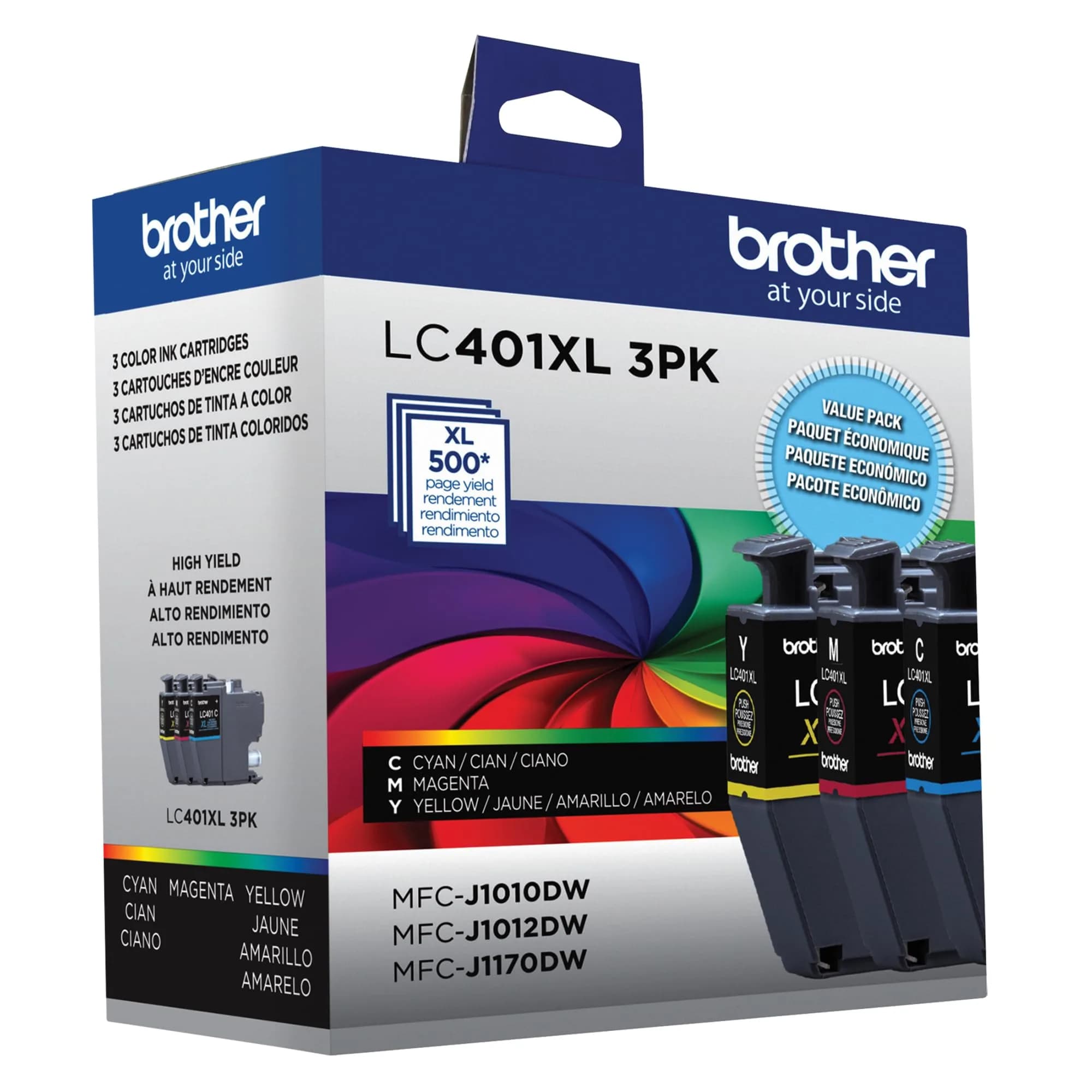 Brother Genuine LC401XL High Yield 3-Pack Color Ink Cartridges | 500 Pages Per Cartridge - view 3