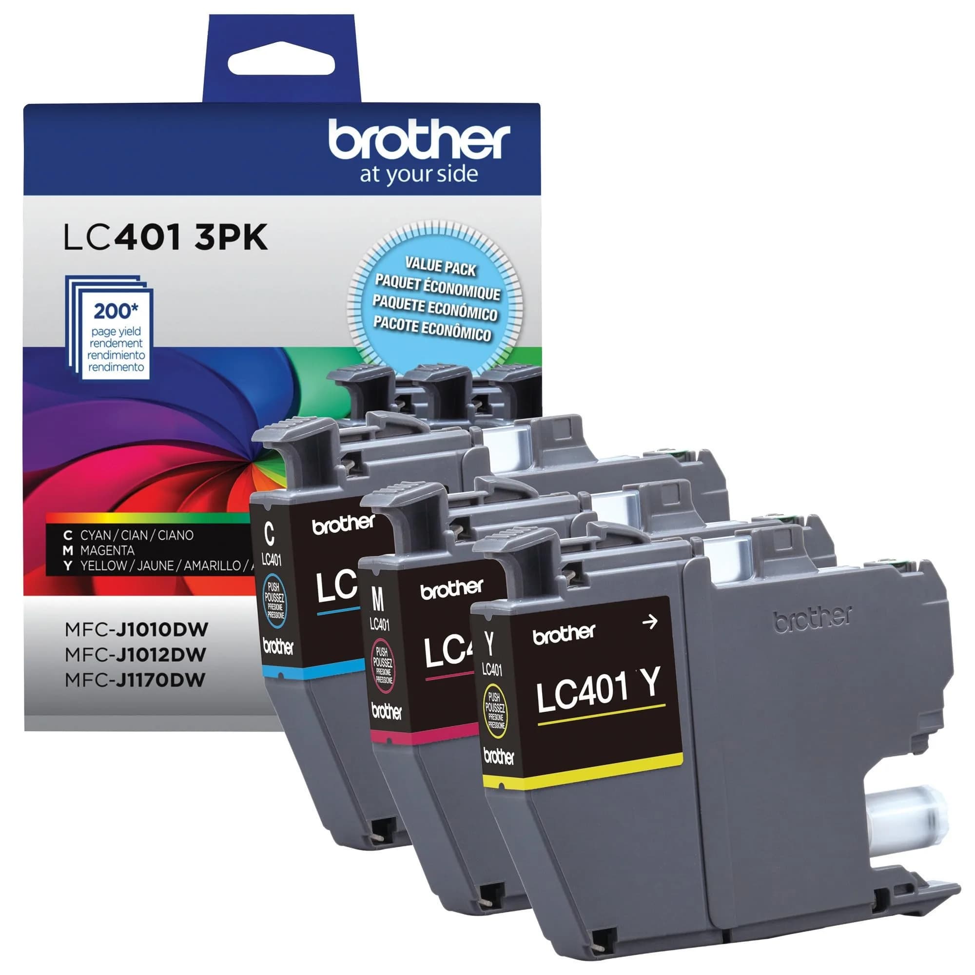Brother Genuine LC401 Standard Yield Color Ink Cartridges | 3-Pack Cyan, Magenta, Yellow (200 Pages Each) - view 2