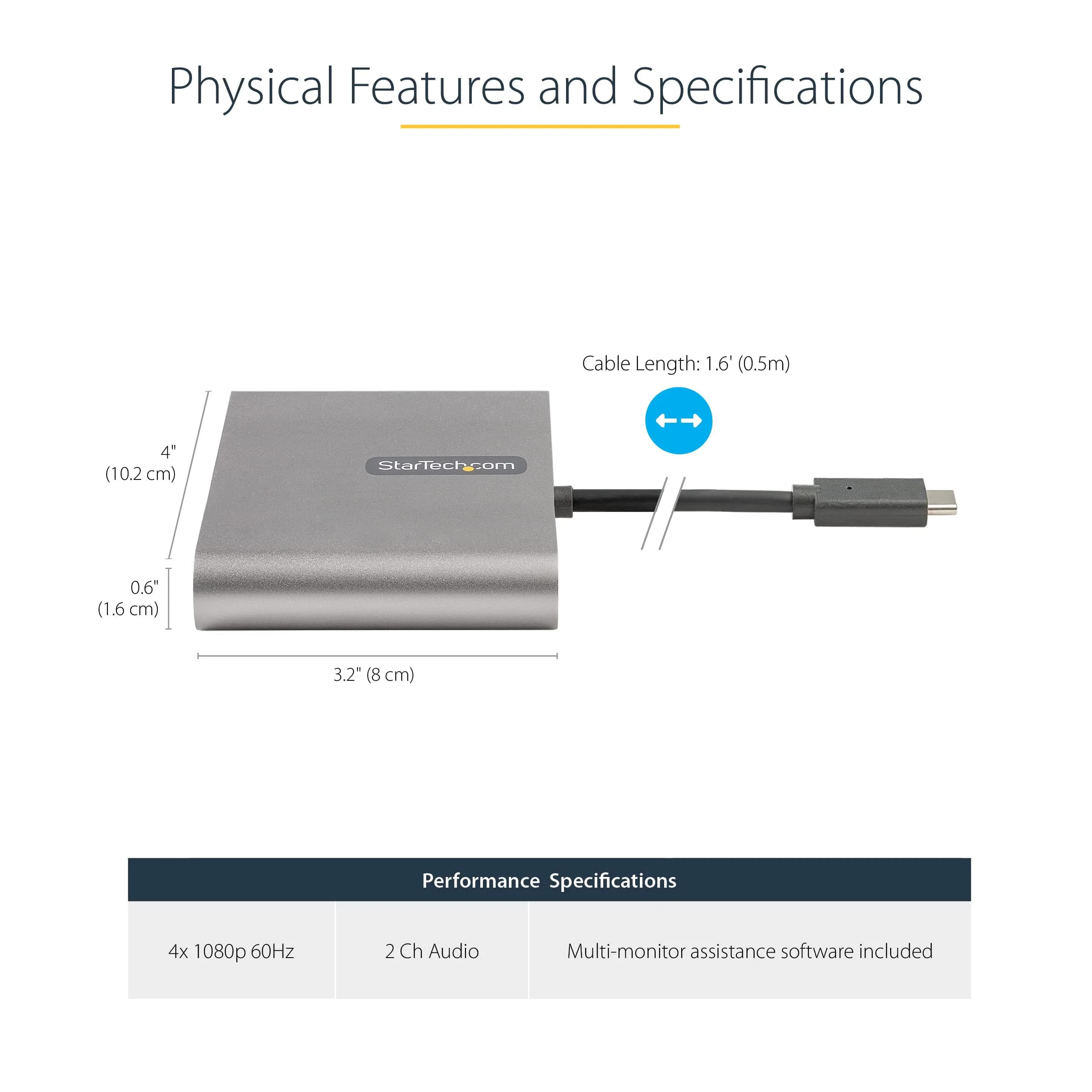 StarTech.com USB-C to 4-HDMI Adapter 50cm | 4x 1080p 60Hz, Windows Only, USB Powered - view 3