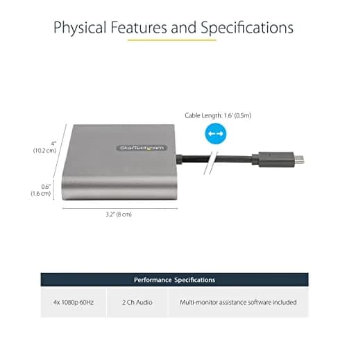 StarTech.com USB-C to 4-HDMI Adapter 50cm | 4x 1080p 60Hz, Windows Only, USB Powered thumbnail 3