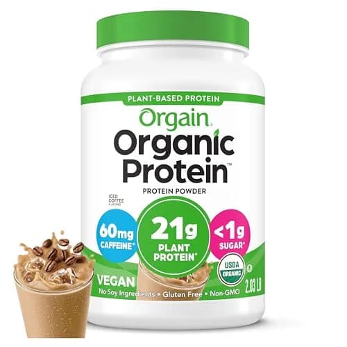 Orgain Organic Vegan 21g Protein Powder Iced Coffee 2.03 lb (920 g) | USDA Organic Plant-Based Protein with Caffeine thumbnail 1