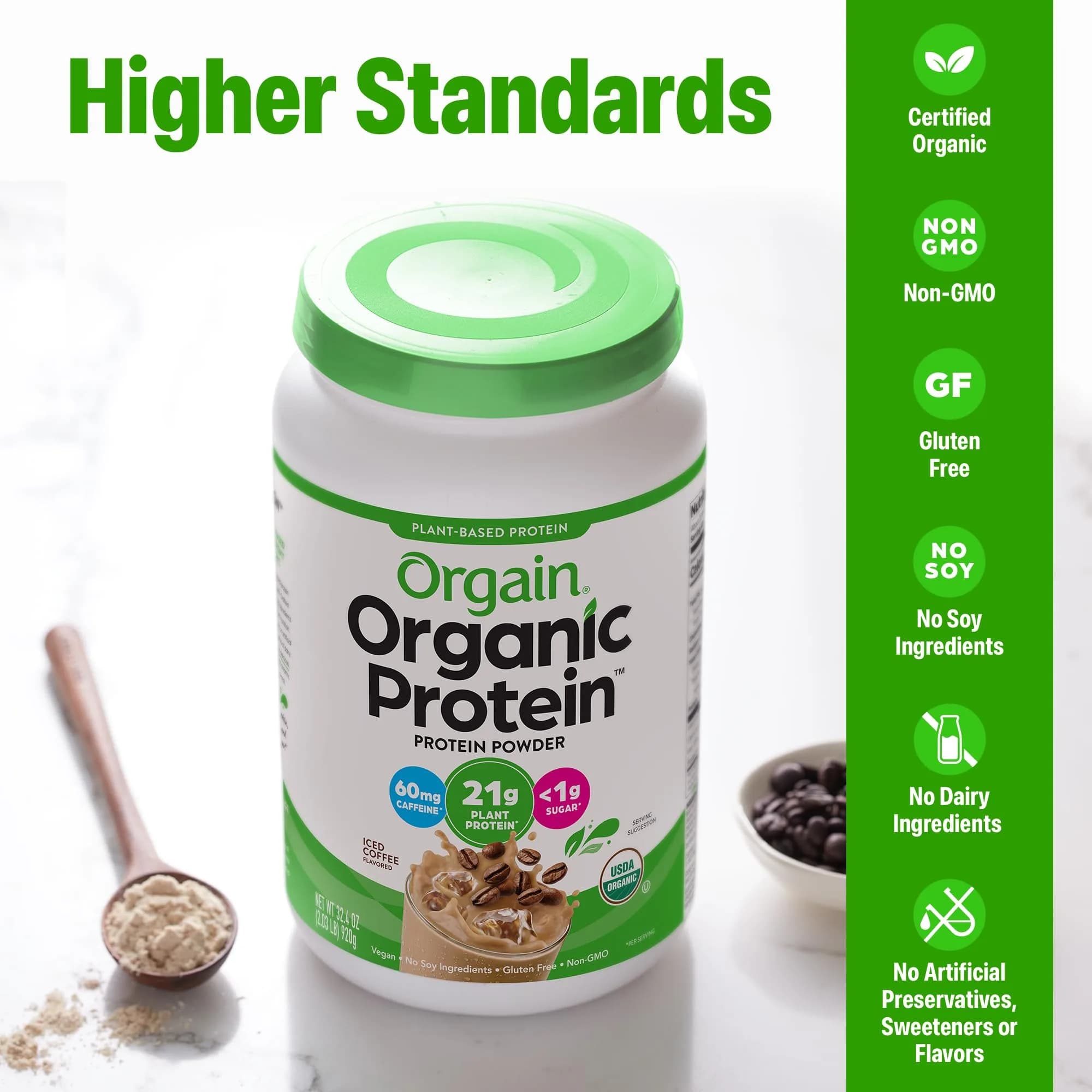 Orgain Organic Vegan Protein Powder, Iced Coffee Flavour, 2.03 lb - Delicious Plant-Based Nutrition - view 4