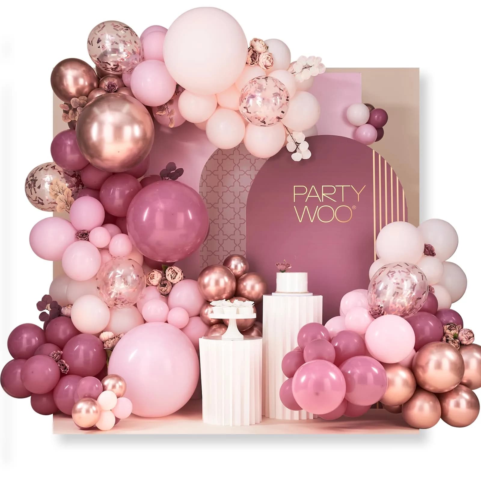 PartyWoo Rose Gold Pink Metallic Latex Balloon Arch Kit 140pcs | Assorted Colors for Party Planners