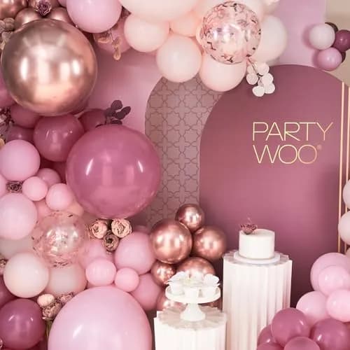 PartyWoo Rose Gold Pink Metallic Latex Balloon Arch Kit 140pcs | Assorted Colors for Party Planners thumbnail 6
