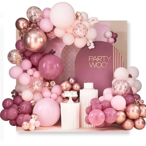 PartyWoo Rose Gold Pink Metallic Latex Balloon Arch Kit 140pcs | Assorted Colors for Party Planners thumbnail 1