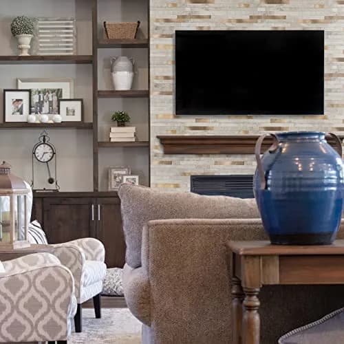 KASARO 6-Sheet Peel and Stick Backsplash Tiles for Kitchen, Beige + Gold | Modern Geometric Aluminum Wall Tile thumbnail 4