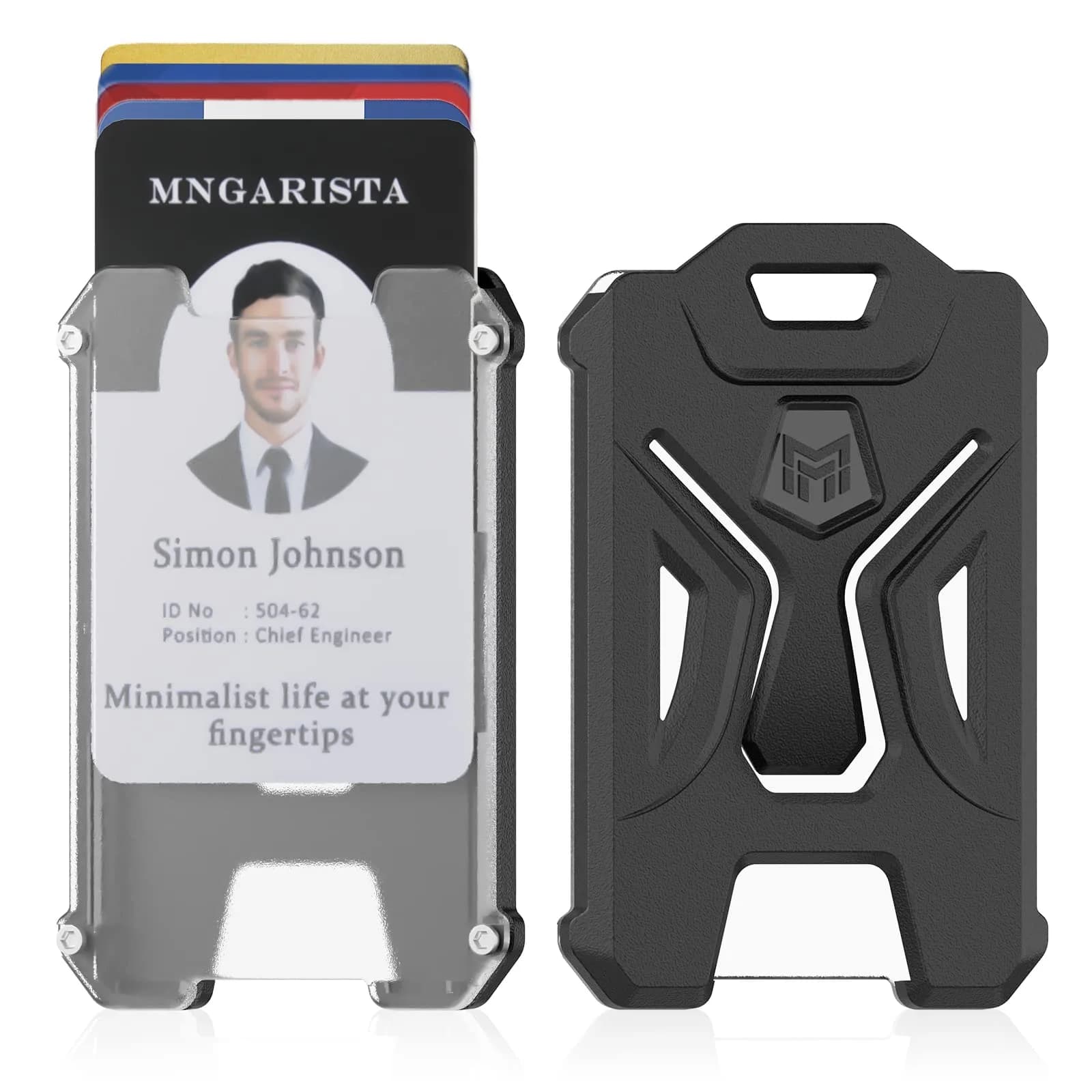 MNGARISTA Heavy Duty Vertical ID Card Holder Protector, 2 Pack | PC Polycarbonate, Black — Black