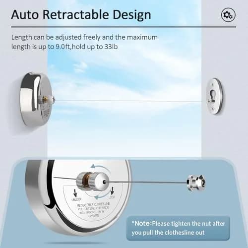 Clatoon Retractable Clothesline 2.7 m (9.0 ft) | Heavy Duty Stainless Steel for Indoor & Outdoor Use thumbnail 4