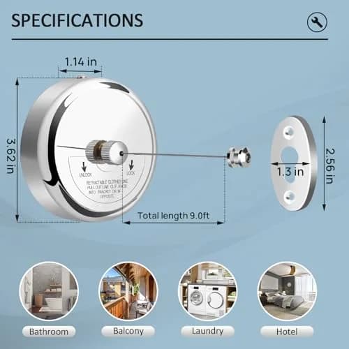Clatoon Retractable Clothesline 2.7 m (9.0 ft) | Heavy Duty Stainless Steel for Indoor & Outdoor Use thumbnail 5