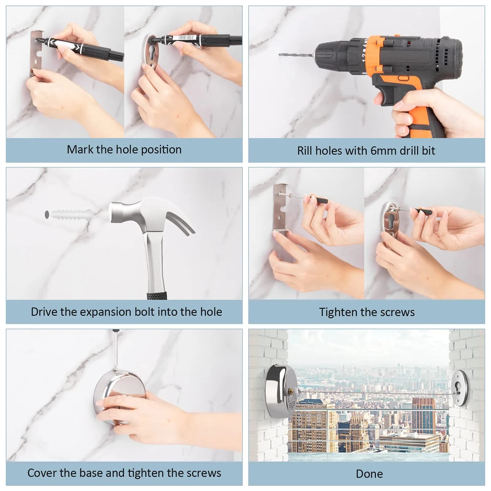 Clatoon Retractable Clothesline 2.7 m (9.0 ft) | Heavy Duty Stainless Steel for Indoor & Outdoor Use - view 6