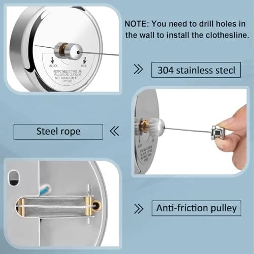 Clatoon Retractable Clothesline 2.7 m (9.0 ft) | Heavy Duty Stainless Steel for Indoor & Outdoor Use thumbnail 2