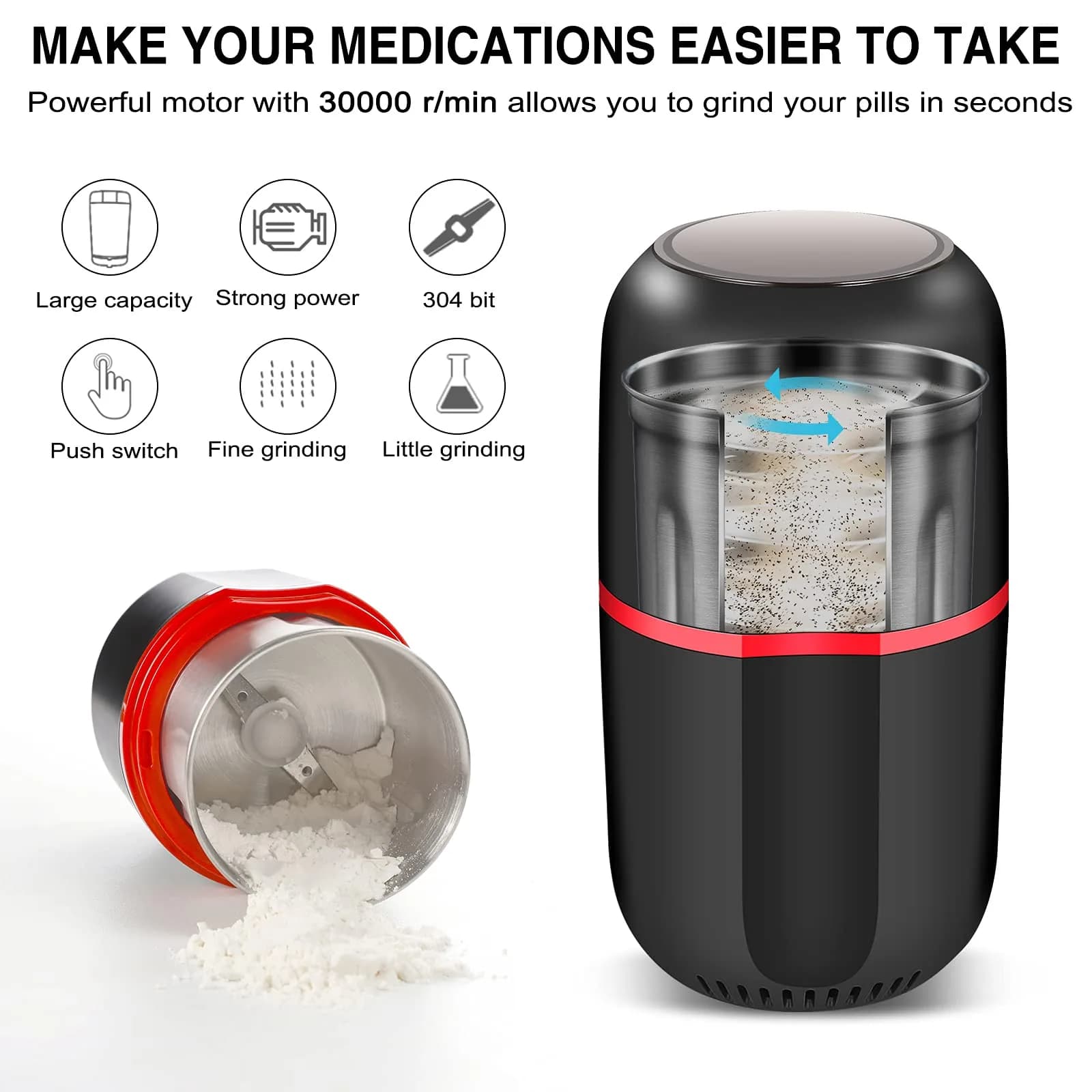 AUSSNICE Electric Pill Crusher Grinder 0.67 kg (1.48 lb) | FDA Approved for Elderly - view 3