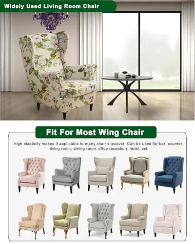 CRFATOP Wingback Chair Covers 2-Piece Set (1 Wing Cover + 1 Cushion Cover) | Stretch Polyester Spandex Blend, Floral Pattern, Modern Style thumbnail 6