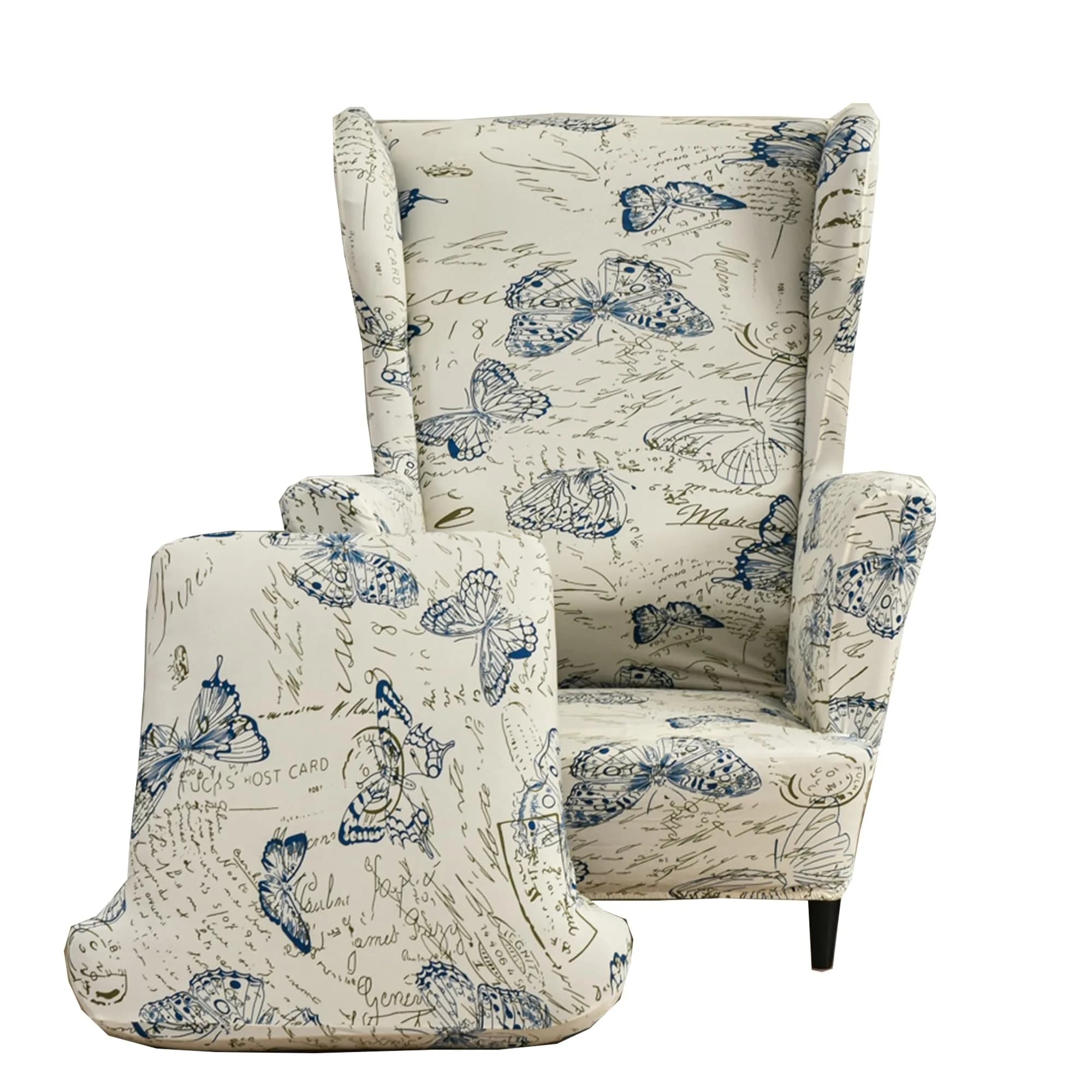 CRFATOP Wingback Chair Covers 2-Piece Set Floral Print Stretchable Armchair Slipcovers for Living Room — Color 04