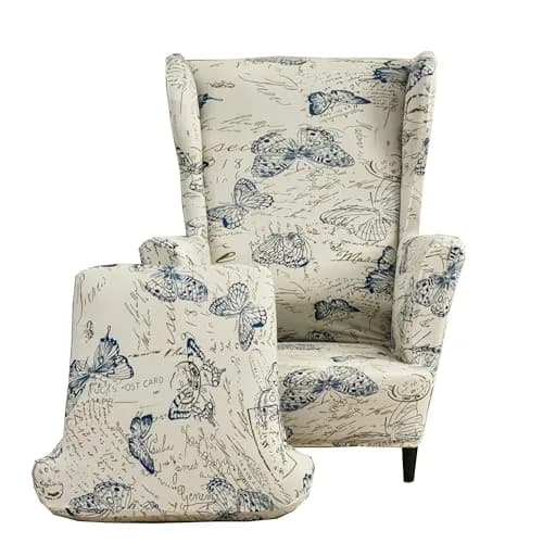 CRFATOP Wingback Chair Cover Color 04 Floral Pattern Stretchable Armchair Slipcover for Living Room, 2 Pieces (Fits 37.4-43.3in Backrest) thumbnail 1