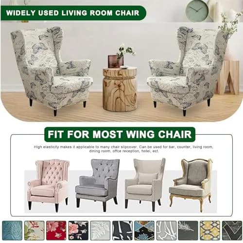 CRFATOP Wingback Chair Cover Color 04 Floral Pattern Stretchable Armchair Slipcover for Living Room, 2 Pieces (Fits 37.4-43.3in Backrest) thumbnail 6
