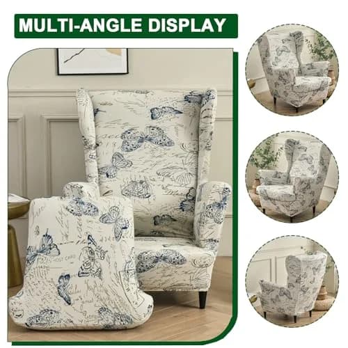 CRFATOP Wingback Chair Cover Color 04 Floral Pattern Stretchable Armchair Slipcover for Living Room, 2 Pieces (Fits 37.4-43.3in Backrest) thumbnail 3