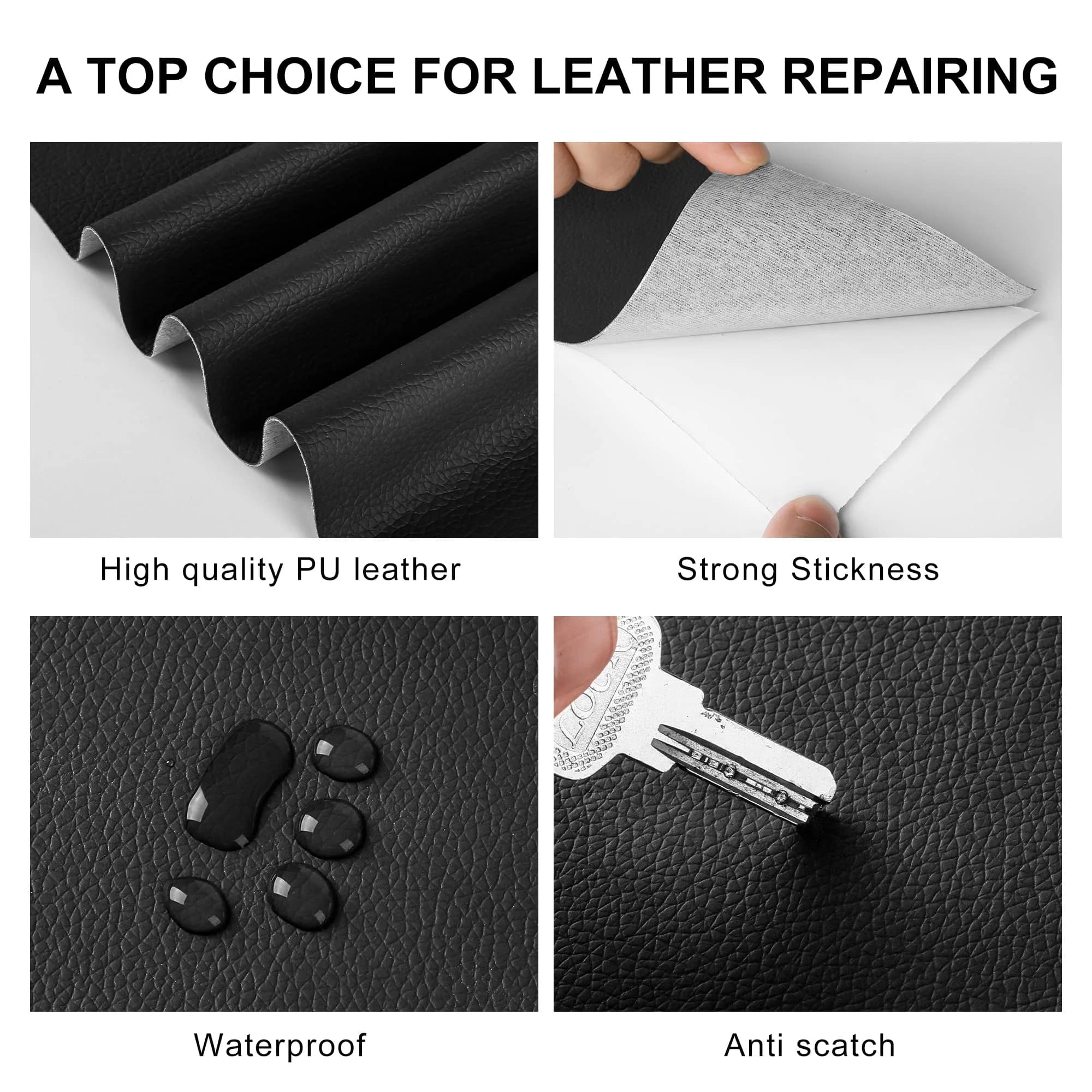 YAFLC Black Self-Adhesive Leather Repair Patch Tape, 1mm Thick, 4" x 63" | Waterproof & Durable - view 4