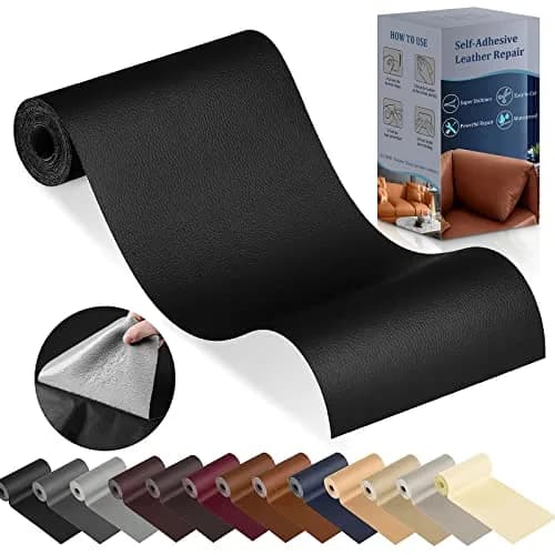 YAFLC Self Adhesive Leather Repair Patch Tape Kit 1mm Thick, 10cm x 60cm (4" x 63") | Waterproof & Durable for Furniture & Car Seats — Black / 4" x 63"
