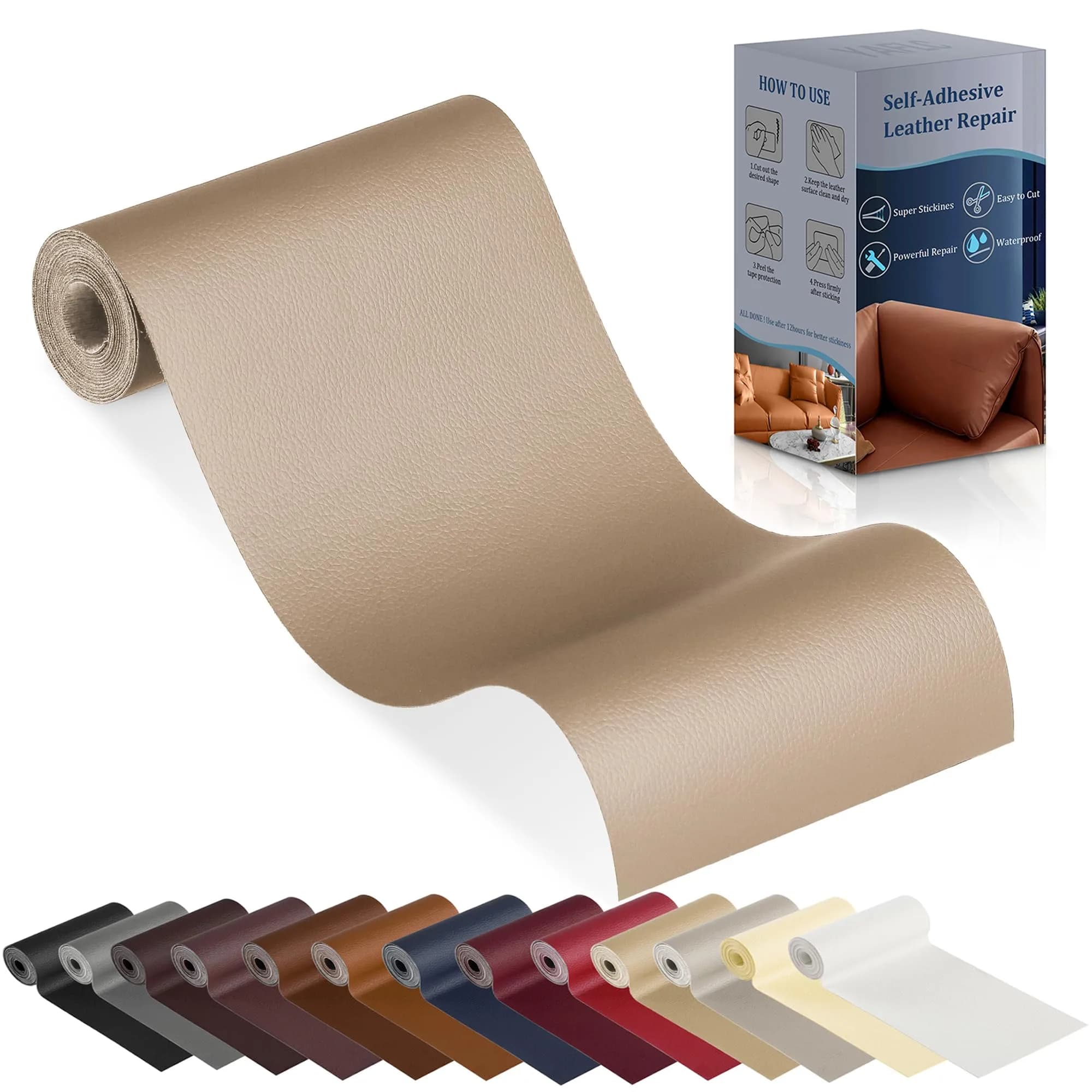 YAFLC Self Adhesive Leather Repair Patch Tape Kit 1mm Thick, 10cm x 60cm (4" x 63") | Waterproof & Durable for Furniture & Car Seats - main product image