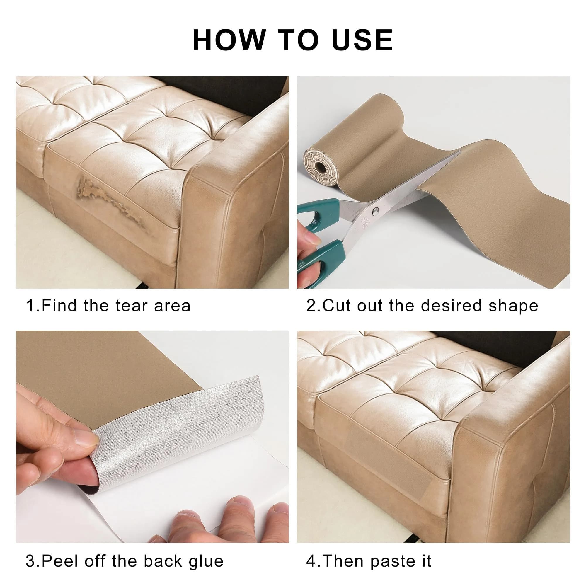 YAFLC Self Adhesive Leather Repair Patch Tape Kit 1mm Thick, 10cm x 60cm (4" x 63") | Waterproof & Durable for Furniture & Car Seats - view 3