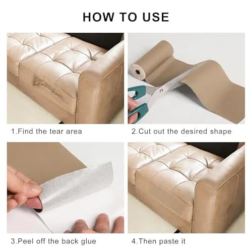 YAFLC Self Adhesive Leather Repair Patch Tape Kit 1mm Thick, 10cm x 60cm (4" x 63") | Waterproof & Durable for Furniture & Car Seats thumbnail 3