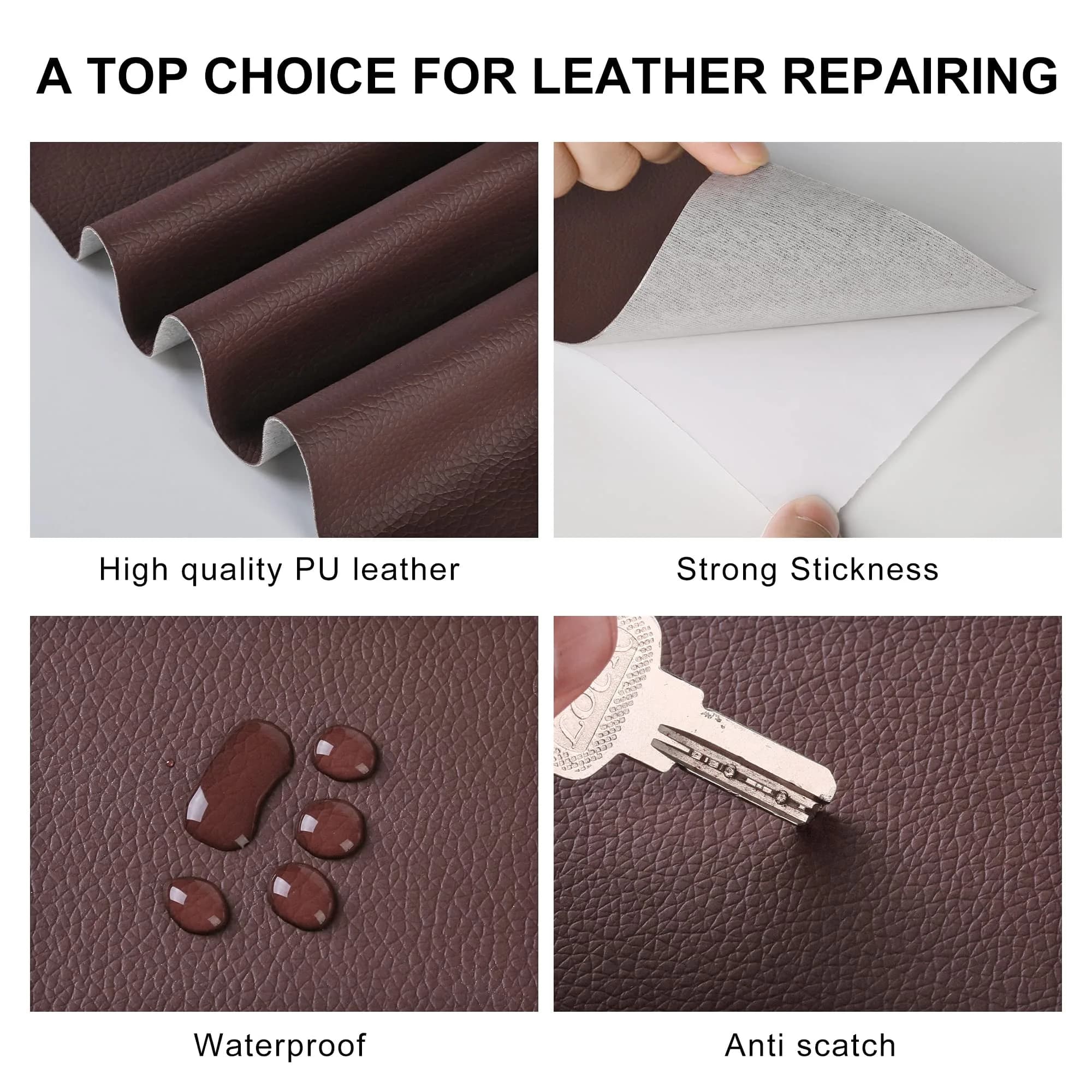 YAFLC Self Adhesive Leather Repair Patch Tape Kit 1mm Thick, 10cm x 60cm (4" x 63") | Waterproof & Durable for Furniture & Car Seats - view 4