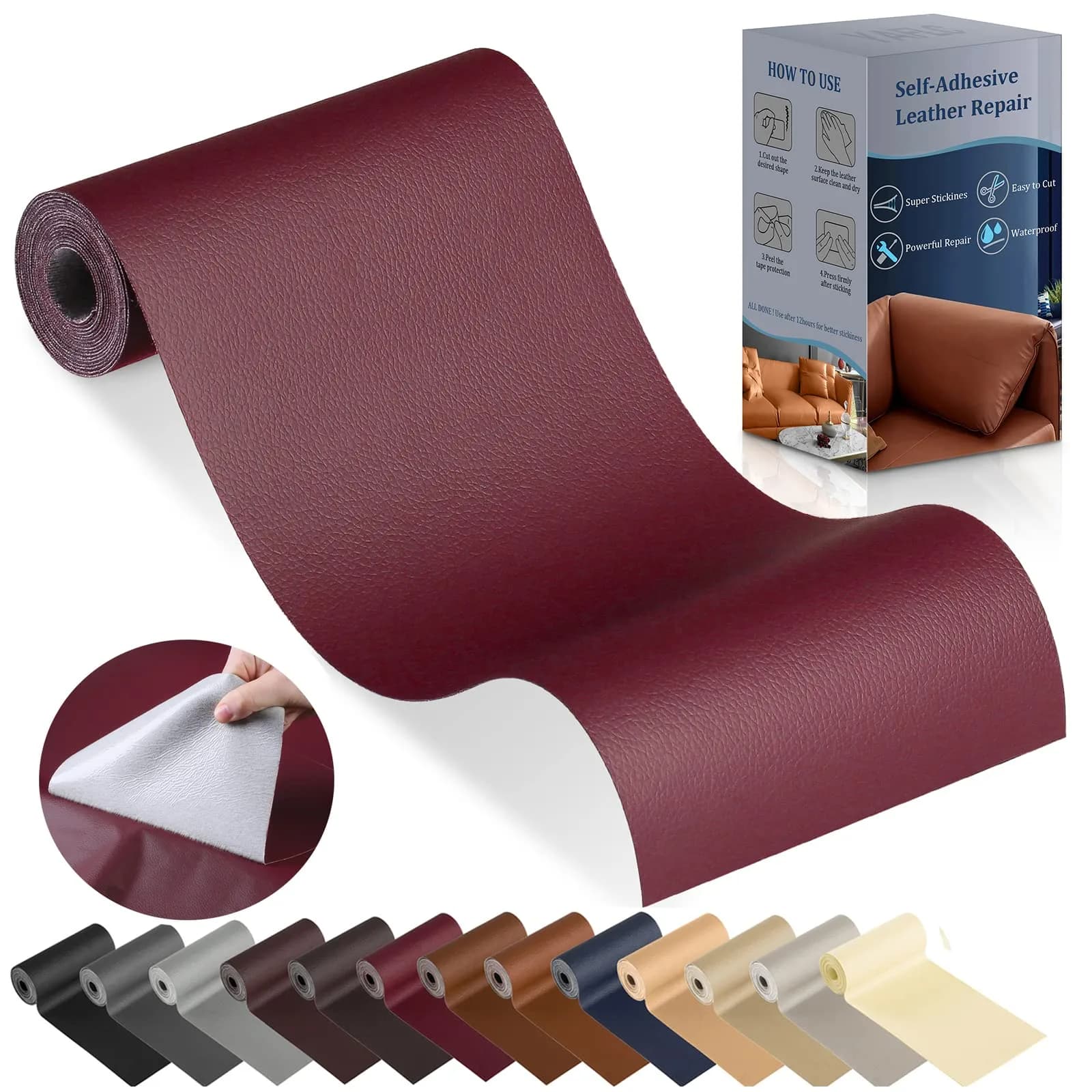 YAFLC Fuchsia Leather Repair Patch Tape Kit 1mm Thick, 4" x 63" | Waterproof & Durable - main product image
