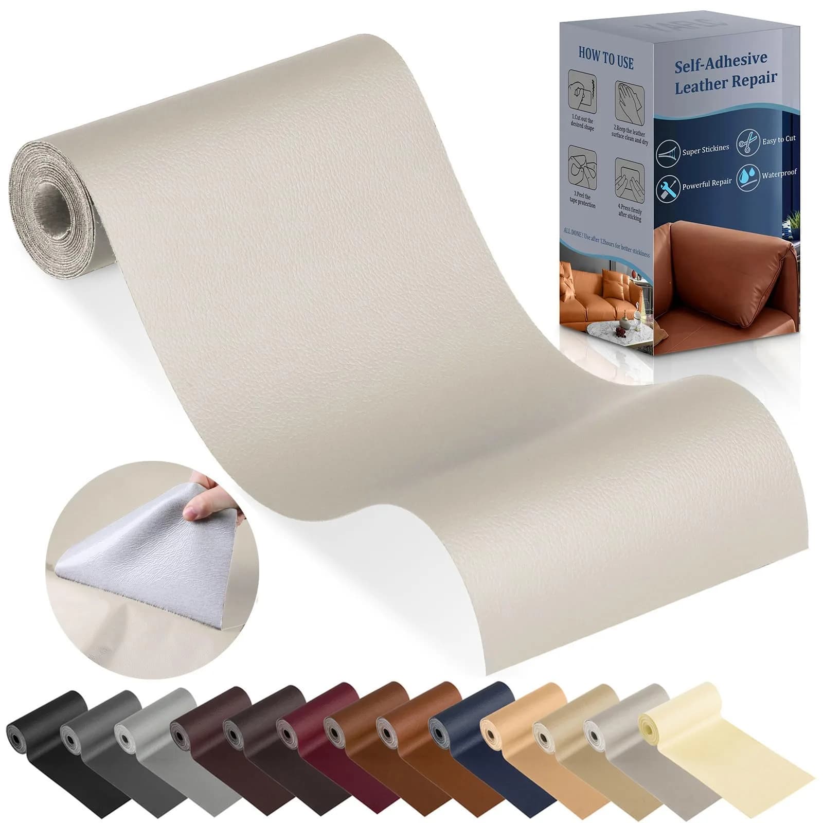 YAFLC Self Adhesive Leather Repair Patch 4" x 63" | Waterproof, Thick & Easy to Use