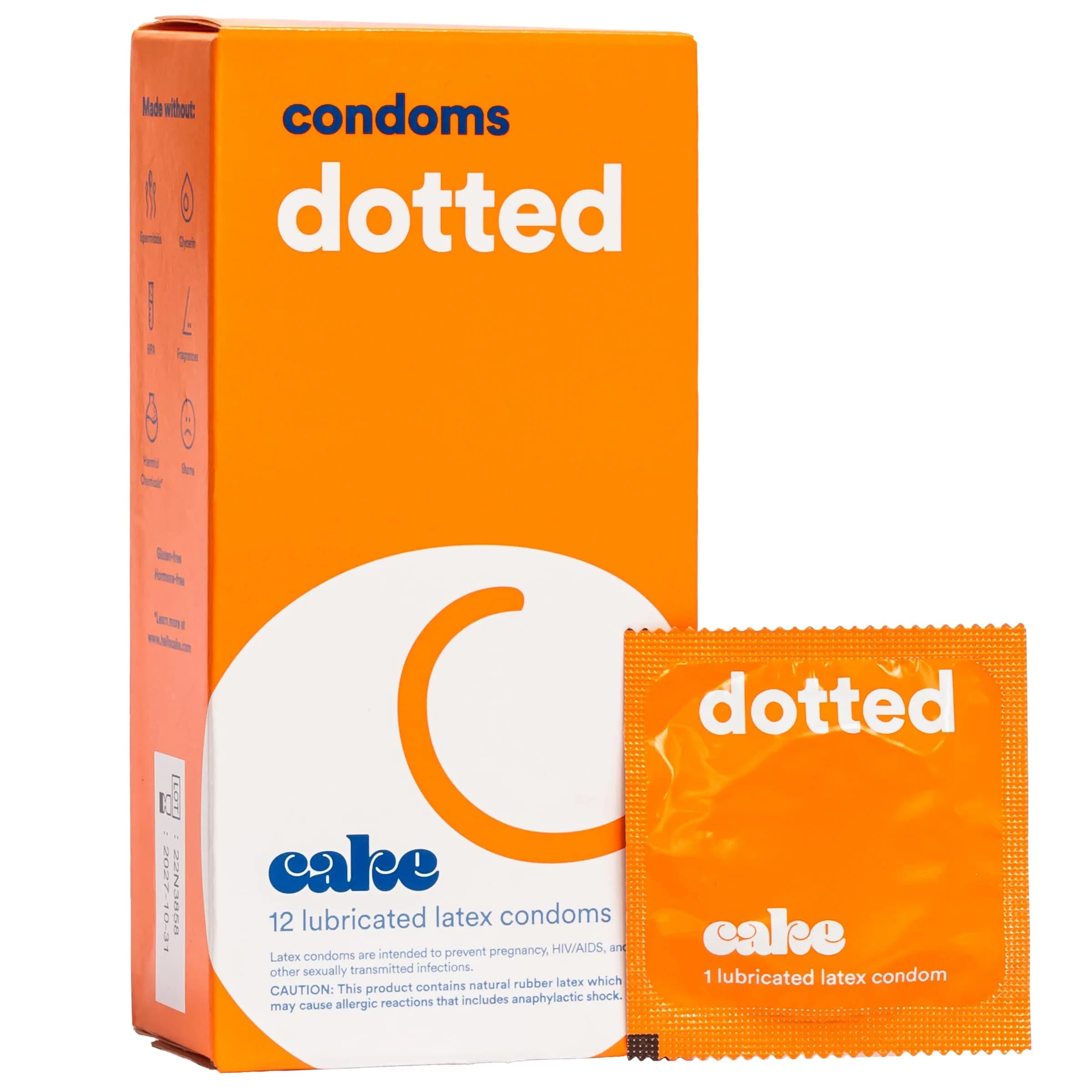 Cake Ribbed Condoms 12 Count Pack | Silicone Lubricated, Stimulating Ribbed Texture, BPA Free, Fragrance-Free, Glycerin Free — Dotted