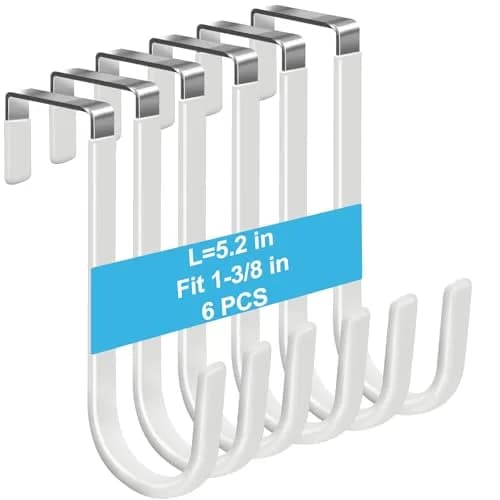 Peasulin 6 Pack Over The Door Hooks | 20 LB Load Capacity, Rubber Surface, White thumbnail 1
