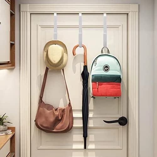 Peasulin 6 Pack Over The Door Hooks | 20 LB Load Capacity, Rubber Surface, White thumbnail 6