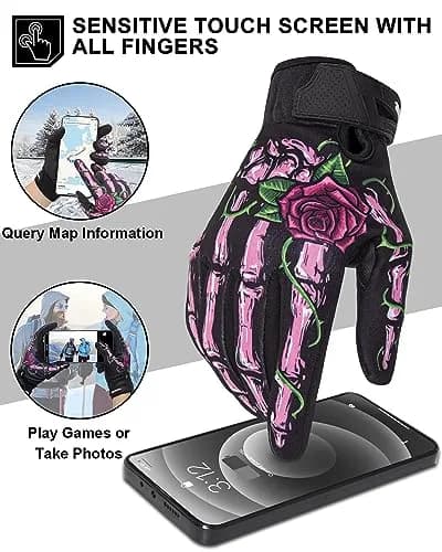 RIGWARL Rose Skeleton Winter Gloves Small | Touchscreen, Waterproof, Thermal, Running thumbnail 3