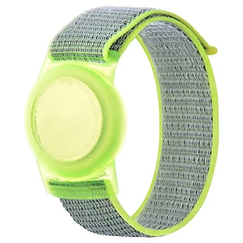 Qonuiy Yellow AirTag Wristband | Adjustable Nylon Watch Band for Kids & Elders thumbnail 1