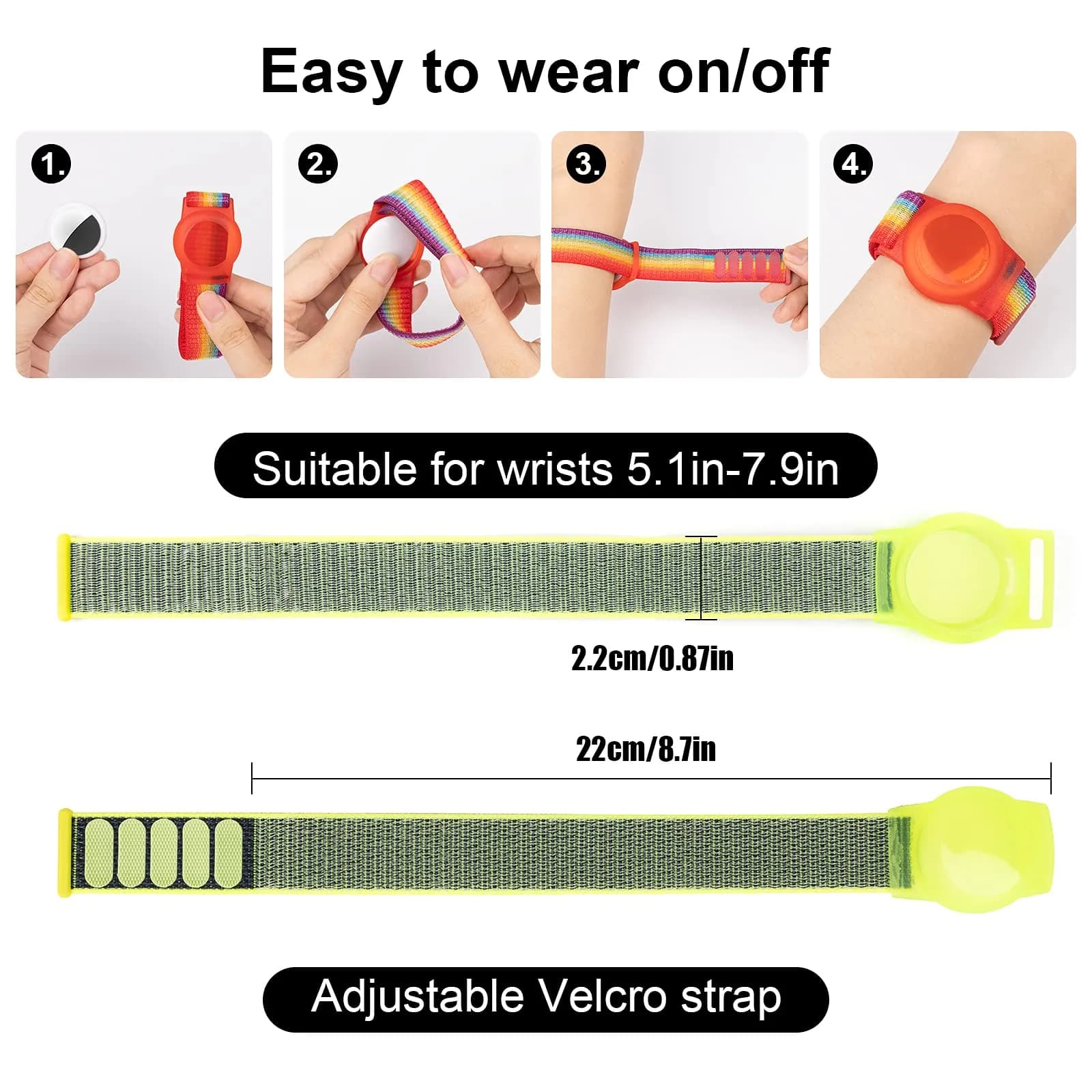 Qonuiy Yellow AirTag Wristband | Adjustable Nylon Watch Band for Kids & Elders - view 2