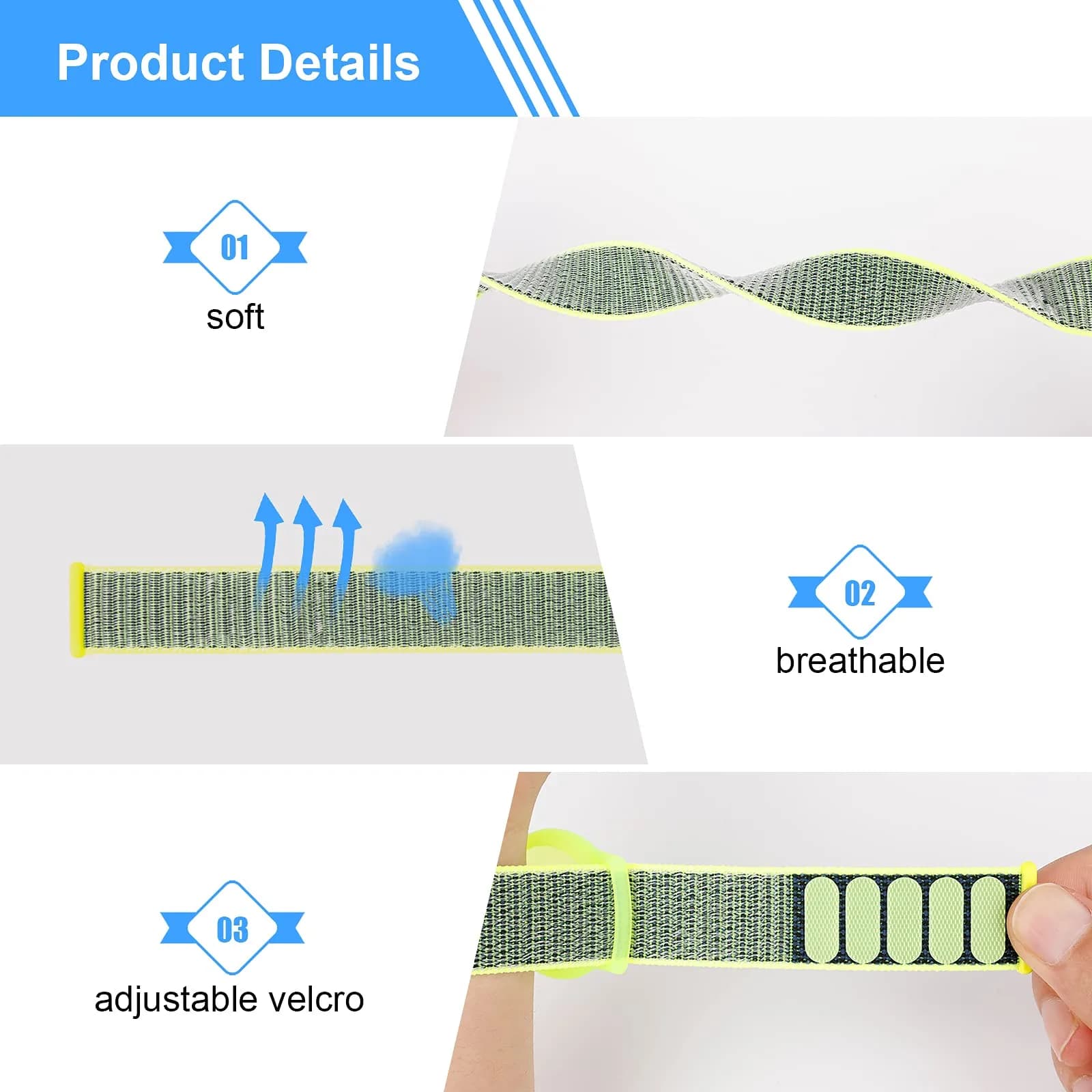 Qonuiy Yellow AirTag Wristband | Adjustable Nylon Watch Band for Kids & Elders - view 3