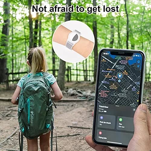 Qonuiy Grey Kids AirTag Wristband with Protective Case | Adjustable Nylon Bracelet - view 4