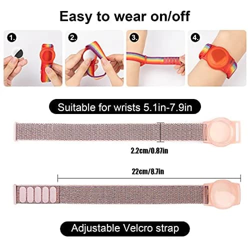 Qonuiy Pink Kids AirTag Wristband with Protective Case | 18 cm (7.1 in) - view 2