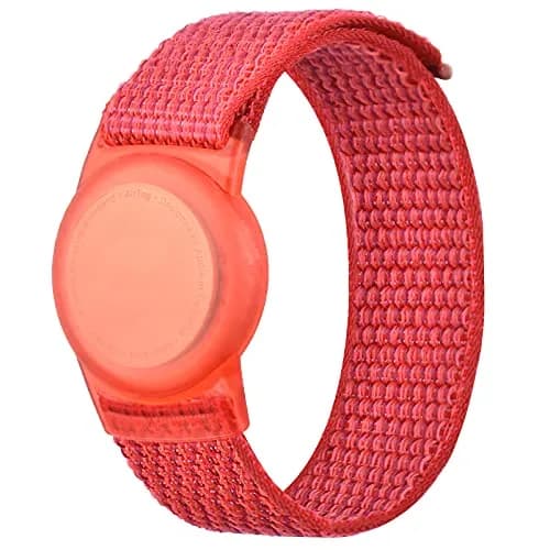 Qonuiy Red Kids AirTag Wristband with Protective Case | 18 cm (7.1 in) | Adjustable Nylon Bracelet - main product image