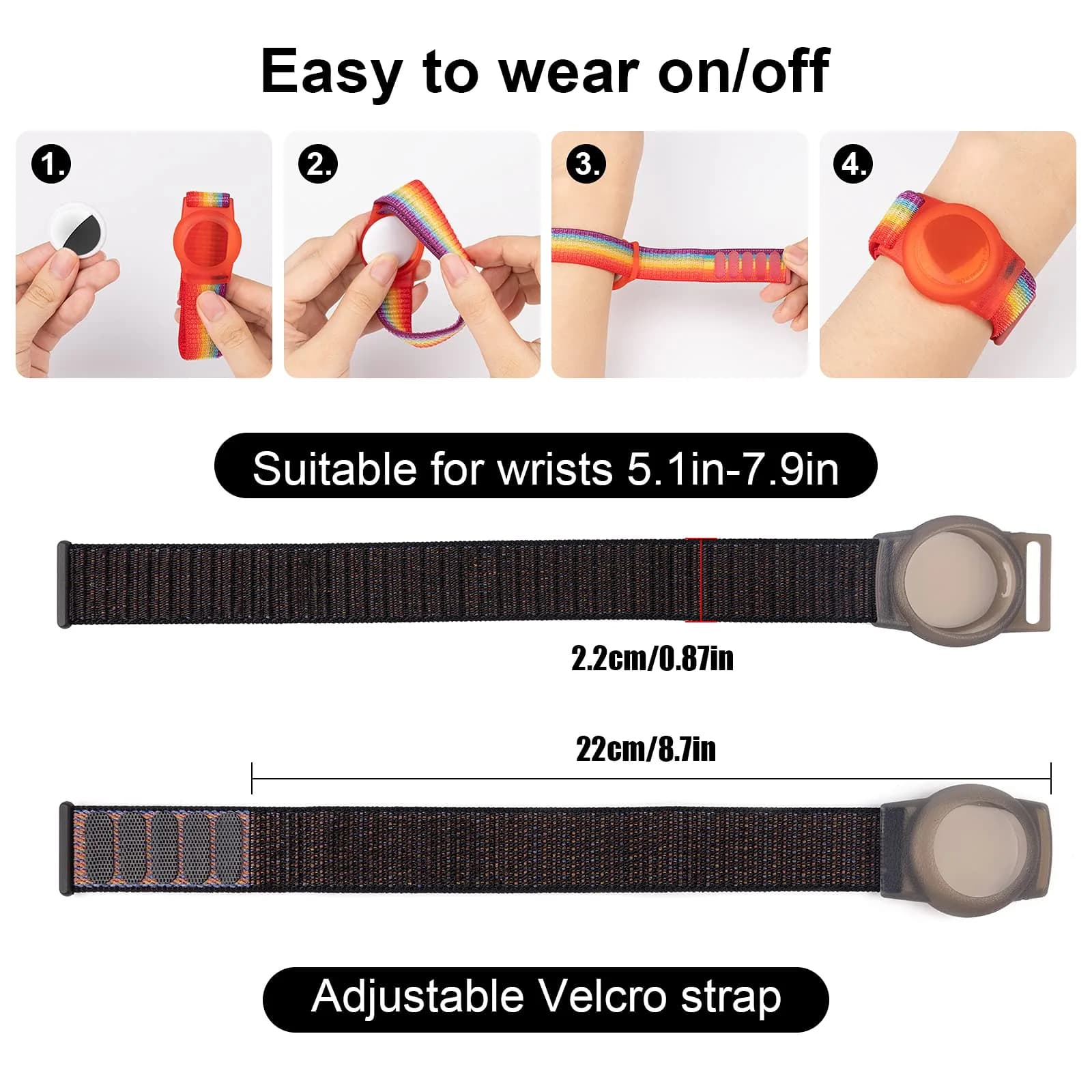 Qonuiy Black Kids AirTag Wristband with Protective Case | 18 cm (7.1 in) thumbnail 2