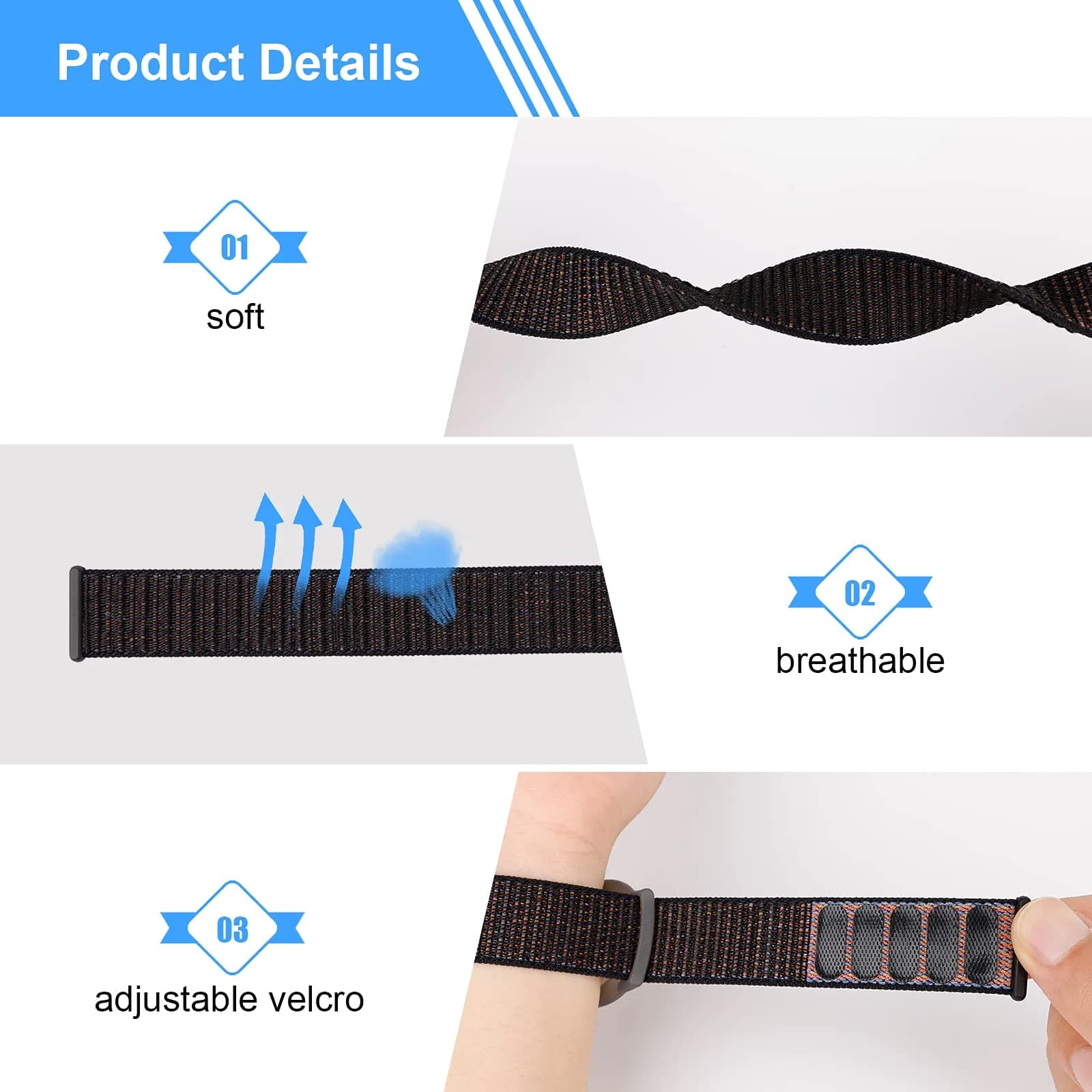 Qonuiy Black Kids AirTag Wristband with Protective Case | 18 cm (7.1 in) thumbnail 3