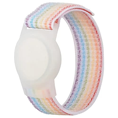Qonuiy Kids Rainbow A AirTag Wristband with Protective Case | Adjustable Nylon Bracelet for Toddlers - main product image