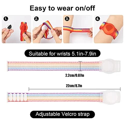 Qonuiy Kids Rainbow A AirTag Wristband with Protective Case | Adjustable Nylon Bracelet for Toddlers - view 2