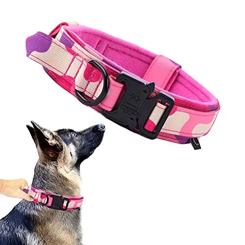 Xqpetlihai Tactical Dog Collar Adjustable Military Nylon Dog Collar with Control Handle and Heavy Duty Metal Buckle for Medium and Large Dogs (Pink Camo,L) | Heavy Duty Nylon & Metal Buckle thumbnail 1
