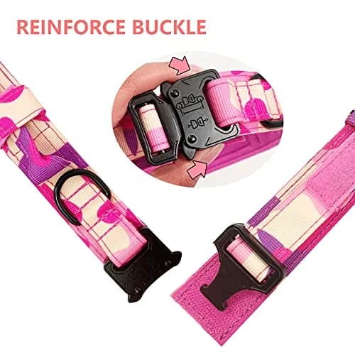 Xqpetlihai Tactical Dog Collar Adjustable Military Nylon Dog Collar with Control Handle and Heavy Duty Metal Buckle for Medium and Large Dogs (Pink Camo,L) | Heavy Duty Nylon & Metal Buckle thumbnail 6