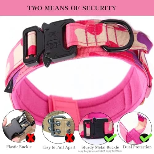Xqpetlihai Tactical Dog Collar Adjustable Military Nylon Dog Collar with Control Handle and Heavy Duty Metal Buckle for Medium and Large Dogs (Pink Camo,L) | Heavy Duty Nylon & Metal Buckle thumbnail 2