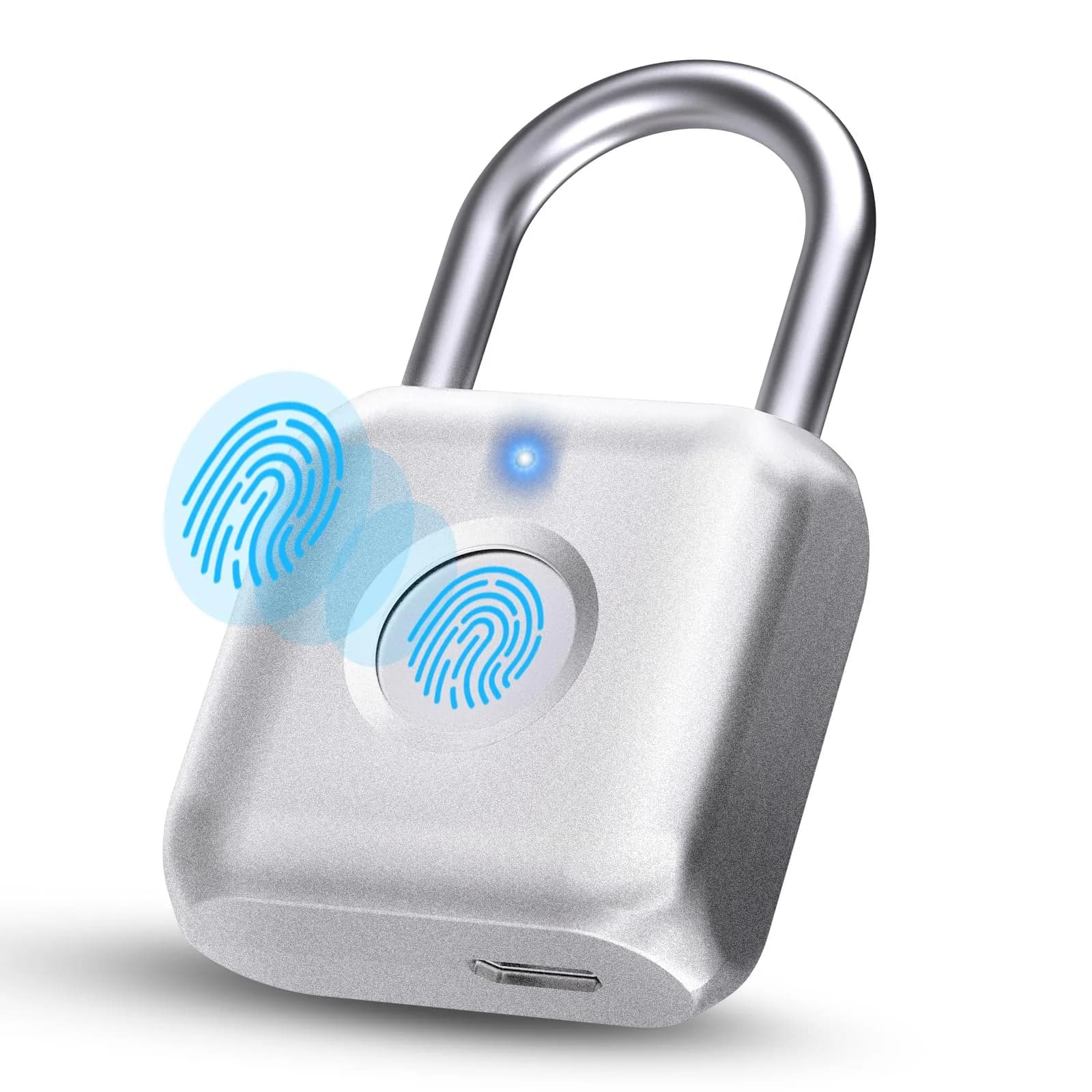Pothunder Biometric Fingerprint Padlock Silver | Keyless Smart Lock for Gym Locker, Luggage, Backpack - main product image