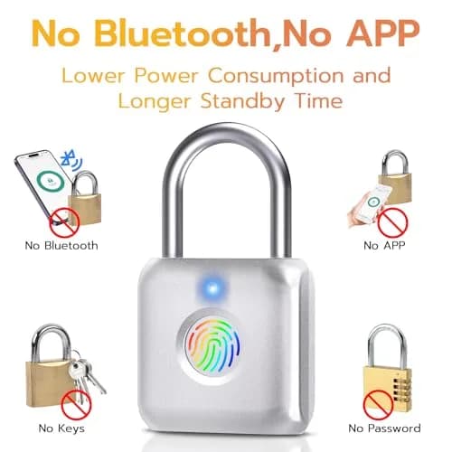 Pothunder Biometric Fingerprint Padlock Silver | Keyless Smart Lock for Gym Locker, Luggage, Backpack thumbnail 4